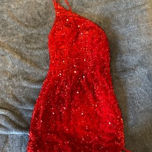 Red sparkle single sleeve dress